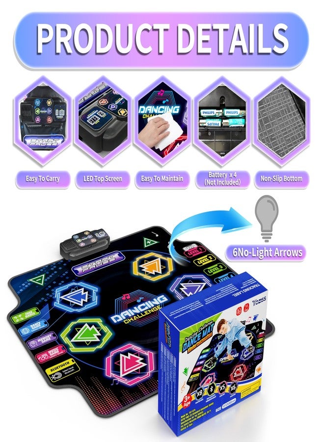YOZISS Dance Mat for Girls Boys, Bluetooth Music Dance Pad with Side Control Buttons, 5 Modes & 5 Levels, Non-Slip Portable Dance Toy, Birthday for Girls 4-6 & Grandkids - Image 2